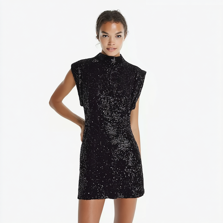 Black Sparkling Short Sequin Evening Dress