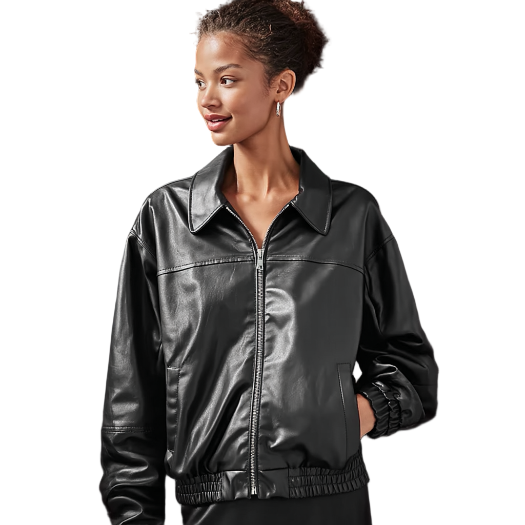 Faux Leather Bomber Jacket