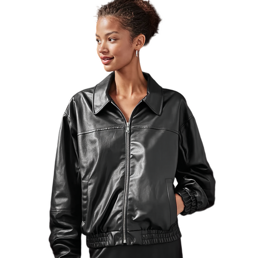 Faux Leather Bomber Jacket