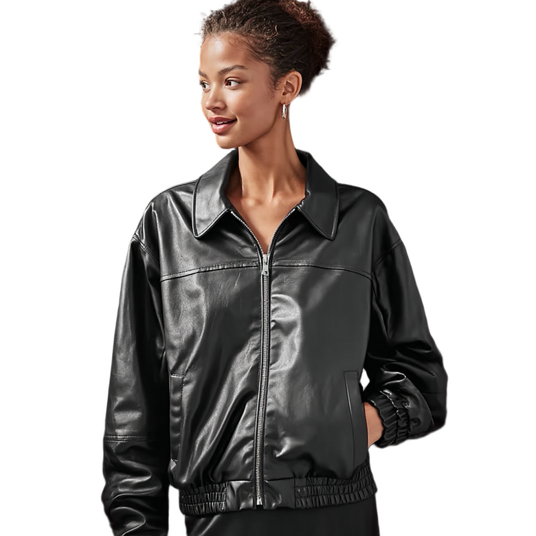 Women’s Over sized Faux Leather Bomber Jacket
