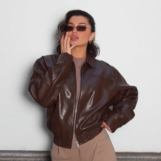 Chocolate Brown Oversized Faux Leather Bomber Jacket