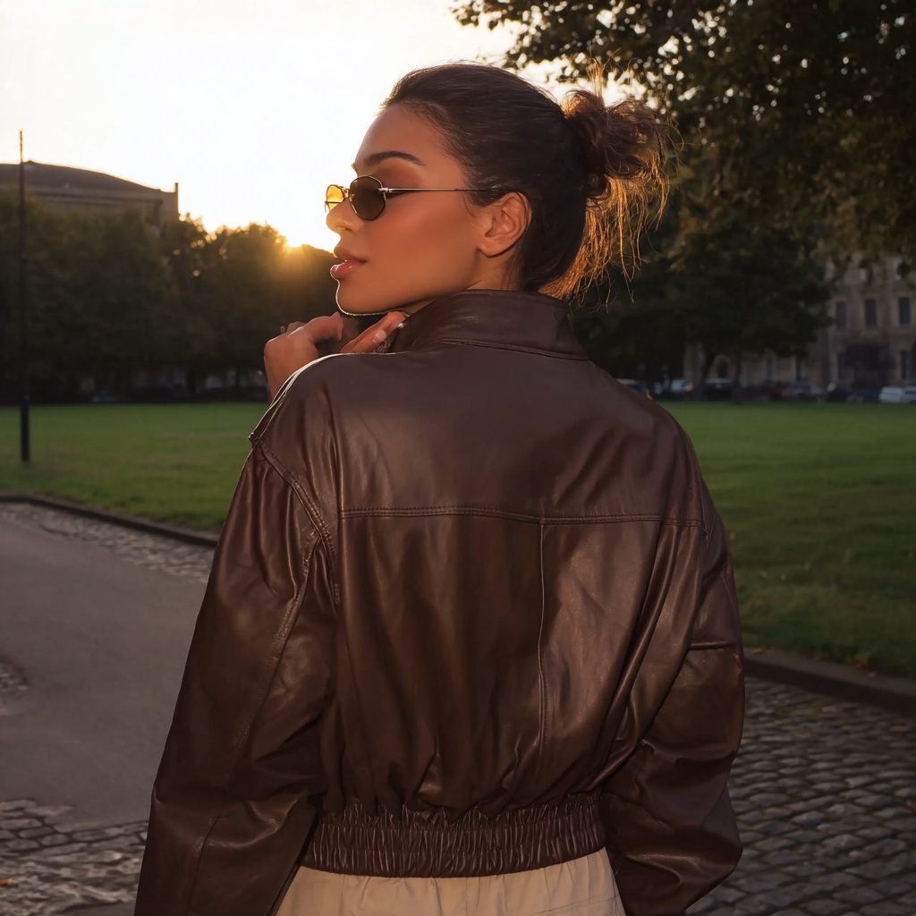 Chocolate Brown Oversized Faux Leather Bomber Jacket