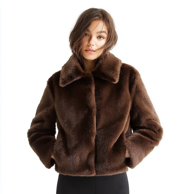 Women’s Short Teddy Faux Fur Jacket – Cozy Outerwear