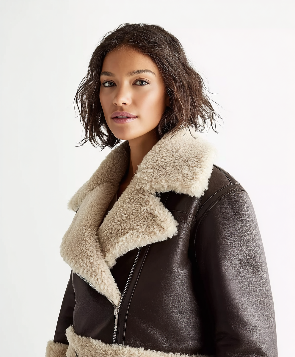  Faux Fur Lined Aviator Jacket