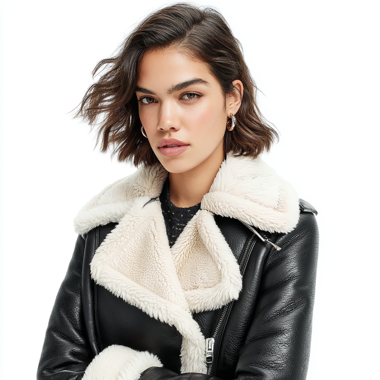 Women’s Faux Fur Lined Aviator Jacket – Stylish & Warm