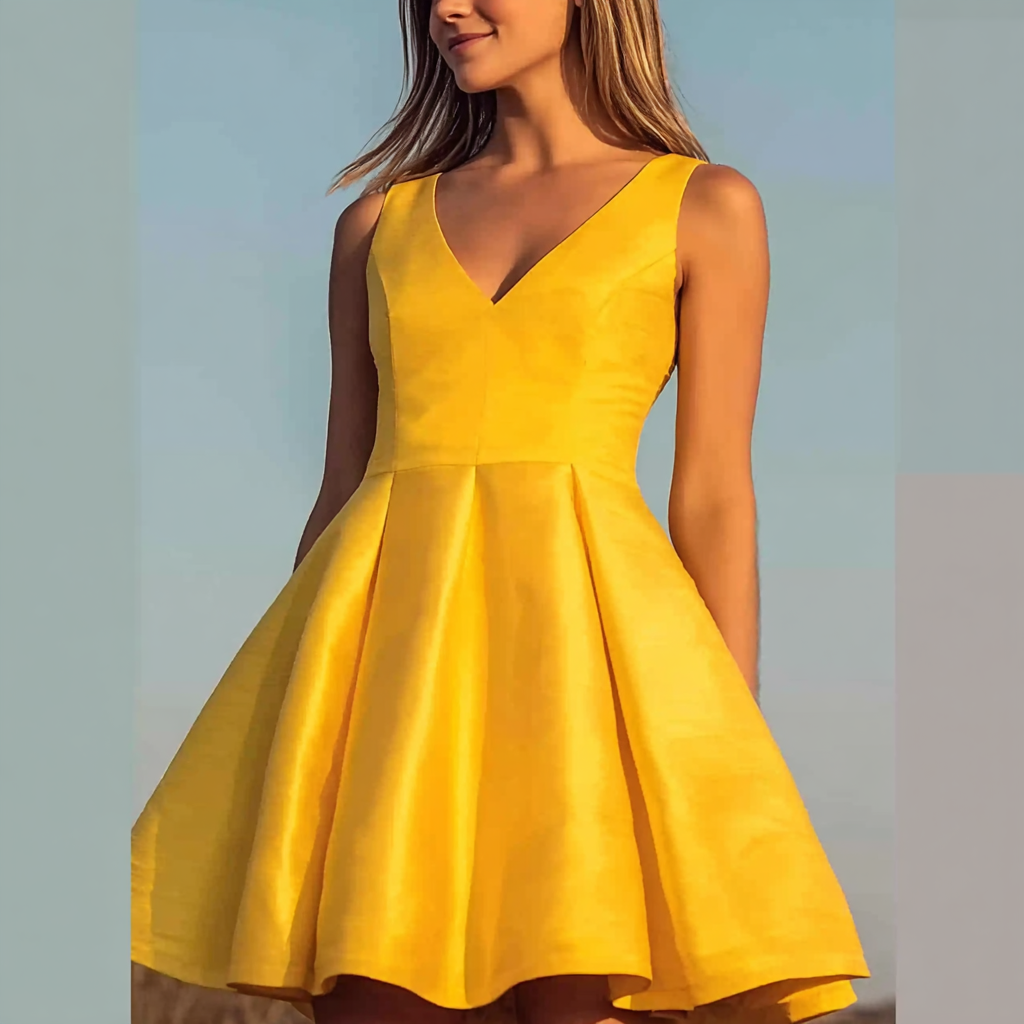 Yellow Deep V-Neck Mini Dress