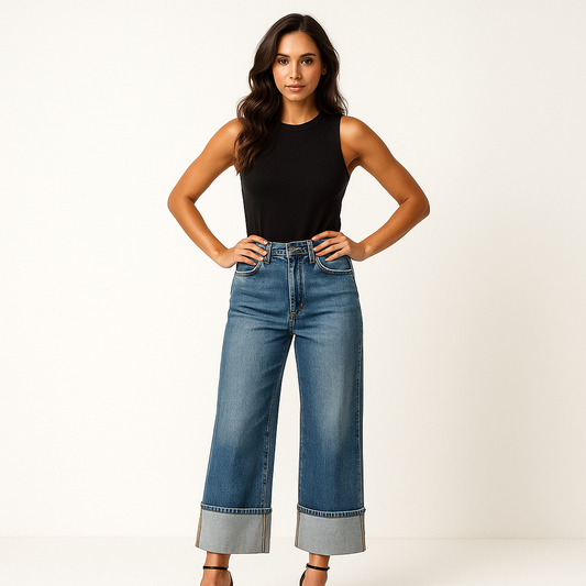 Women’s High-Waisted Wide-Leg Cuffed Jeans