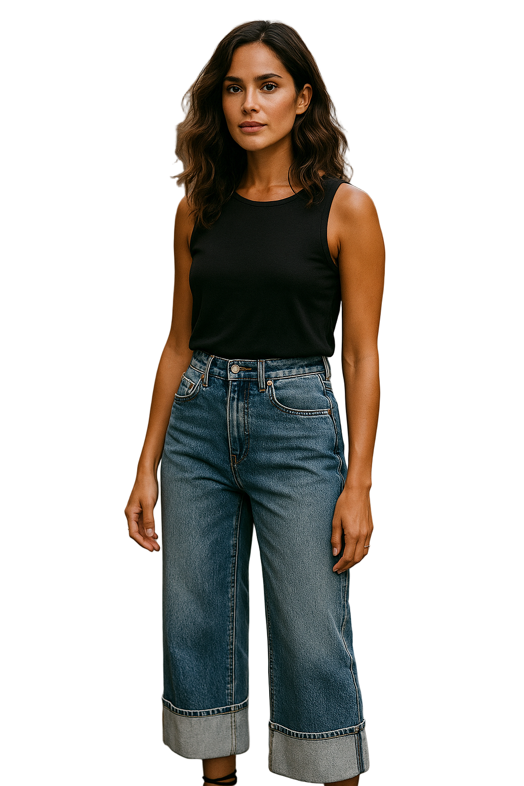Women’s High-Waisted Wide-Leg Cuffed Jeans