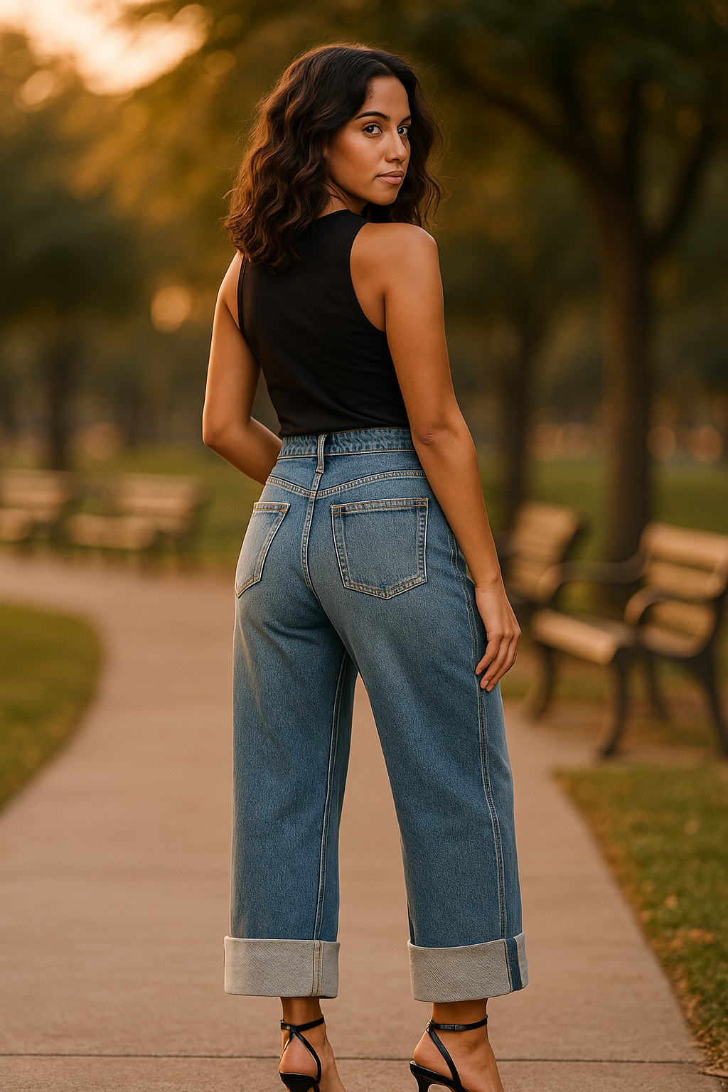 Women’s High-Waisted Wide-Leg Cuffed Jeans