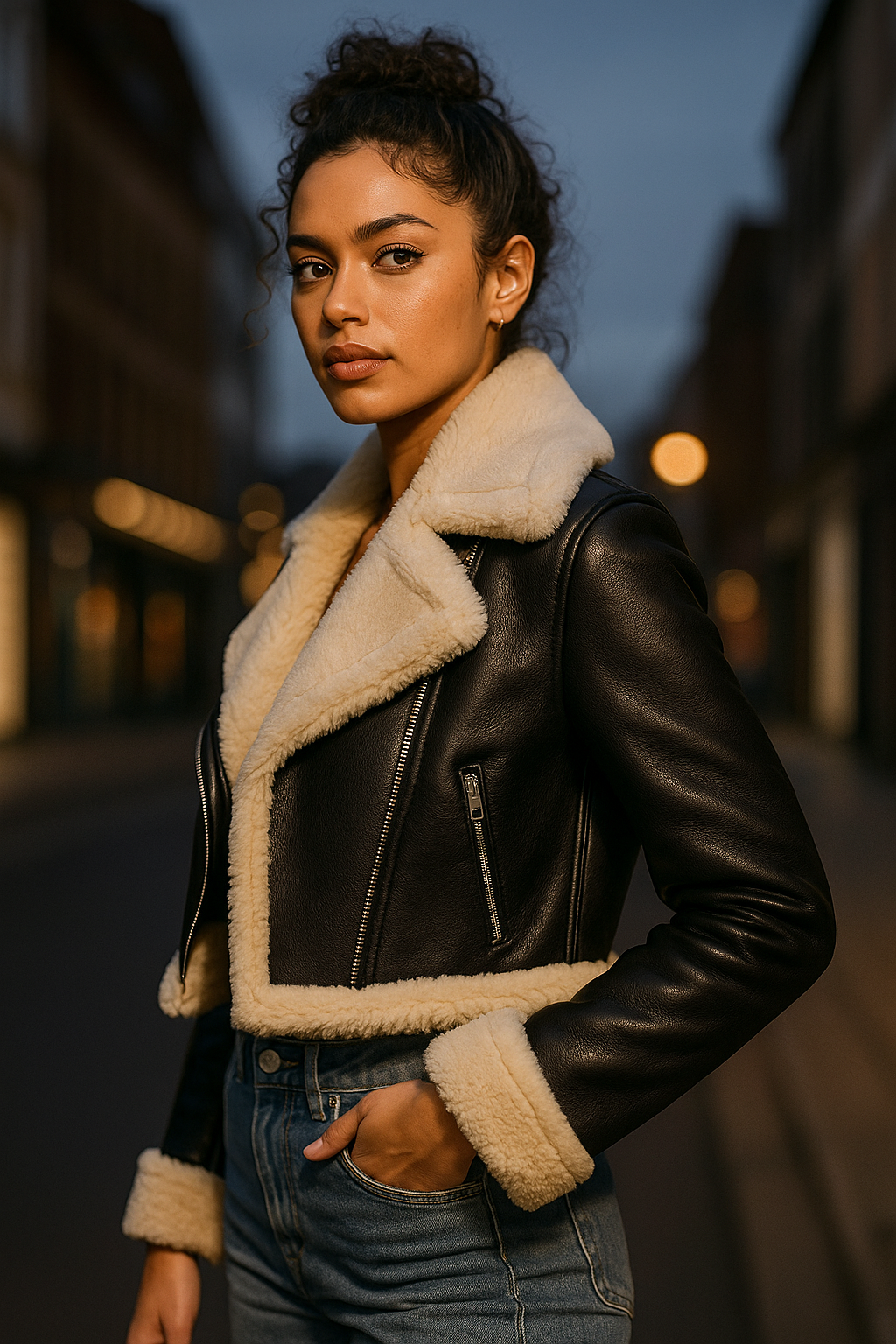  Faux Fur Lined Aviator Jacket