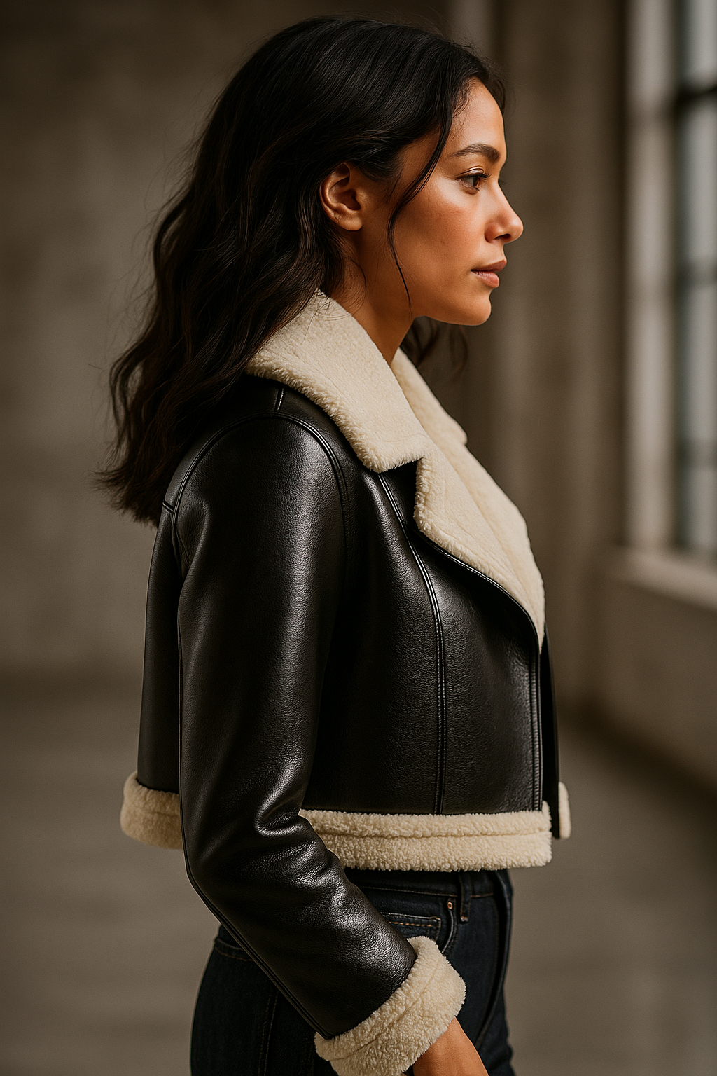 Faux Fur Lined Aviator Jacket