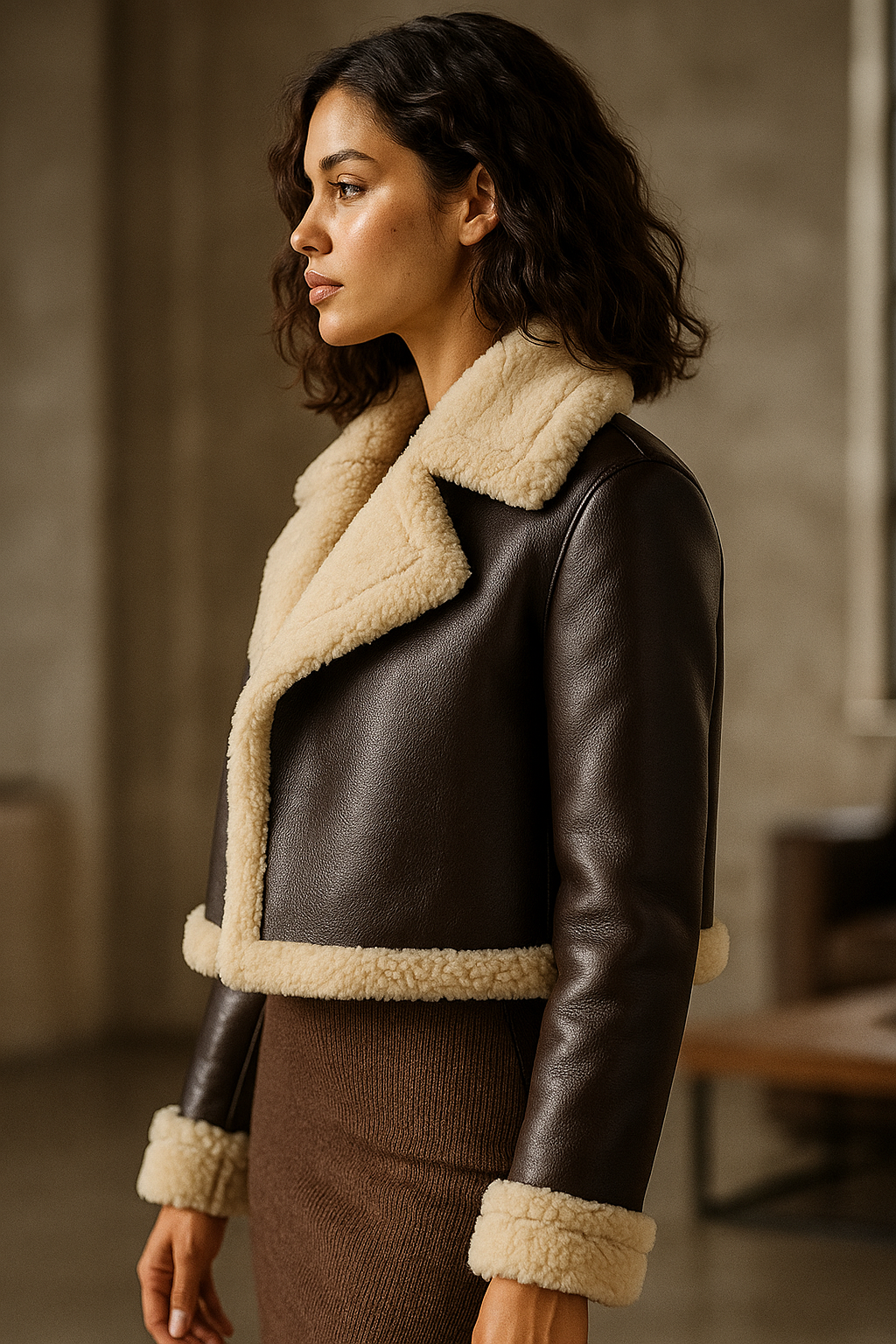  Faux Fur Lined Aviator Jacket
