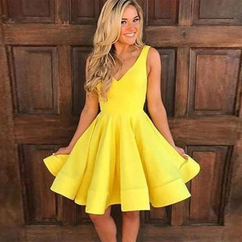 Yellow Deep V-Neck Mini Dress