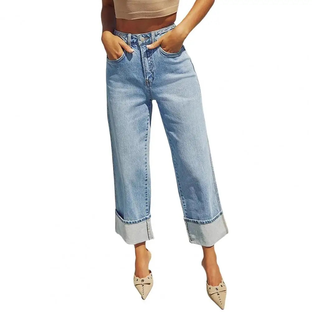 Women’s High-Waisted Wide-Leg Cuffed Jeans