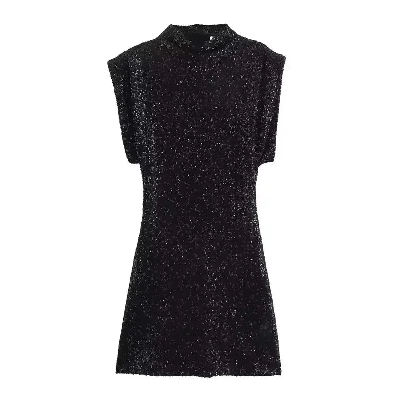 Black Sparkling Short Sequin Evening Dress
