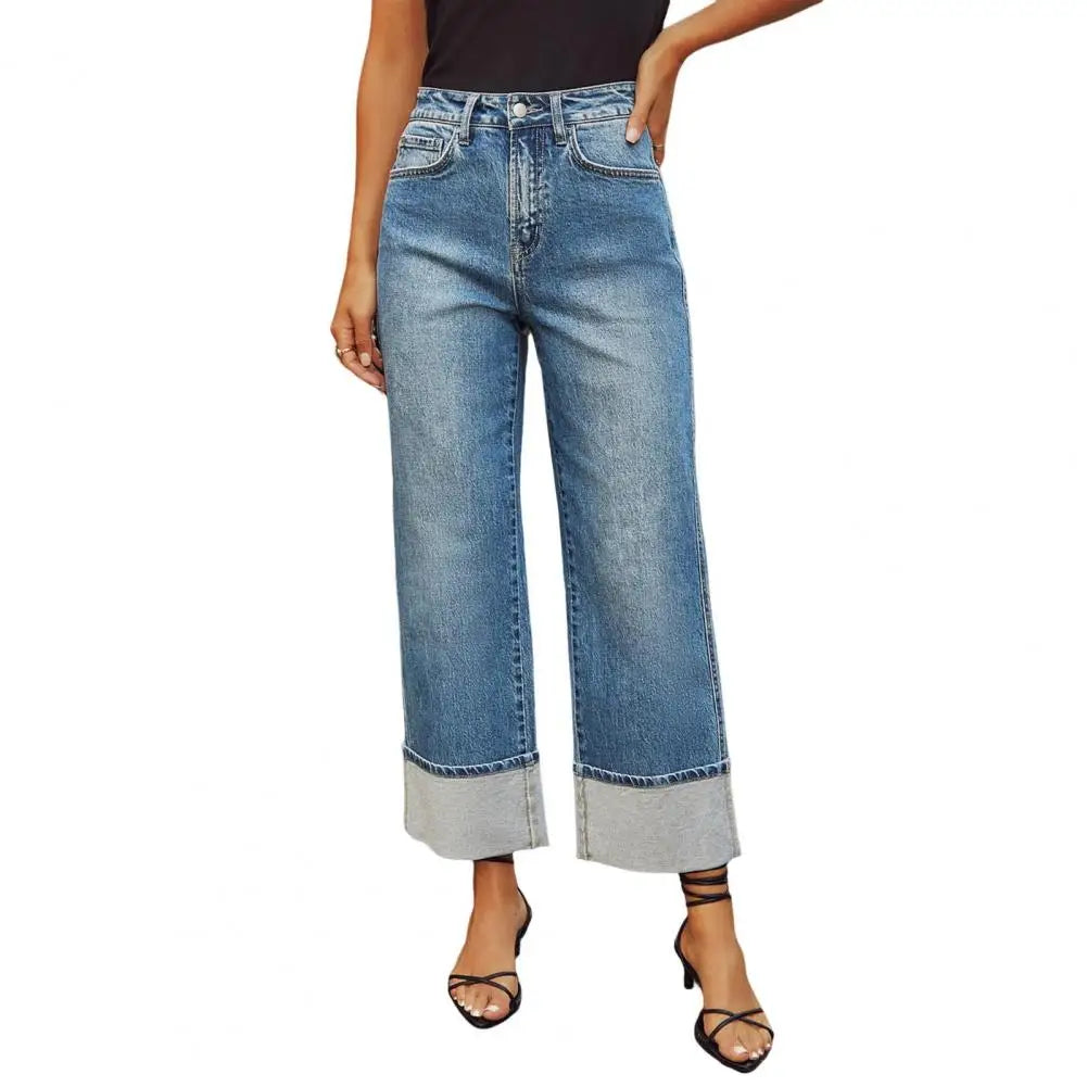 Women’s High-Waisted Wide-Leg Cuffed Jeans