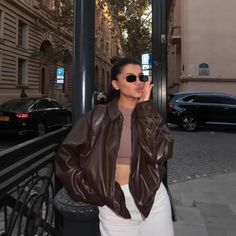 Faux Leather Bomber Jacket