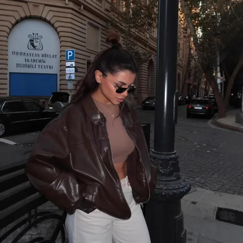 Faux Leather Bomber Jacket