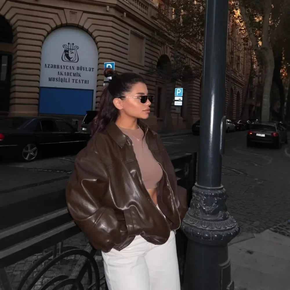 Faux Leather Bomber Jacket
