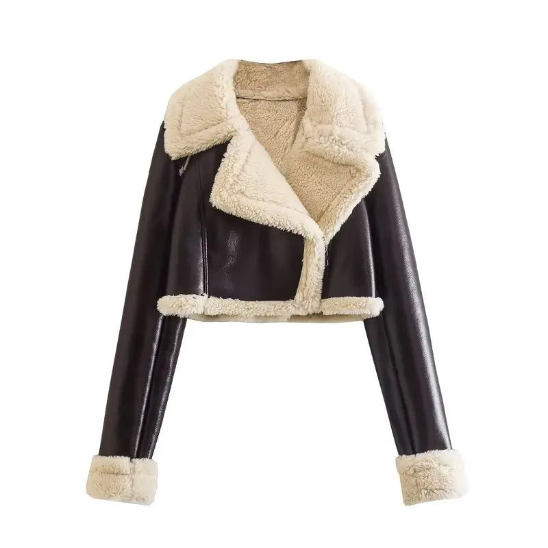 Women’s Faux Fur Lined Aviator Jacket – Stylish & Warm